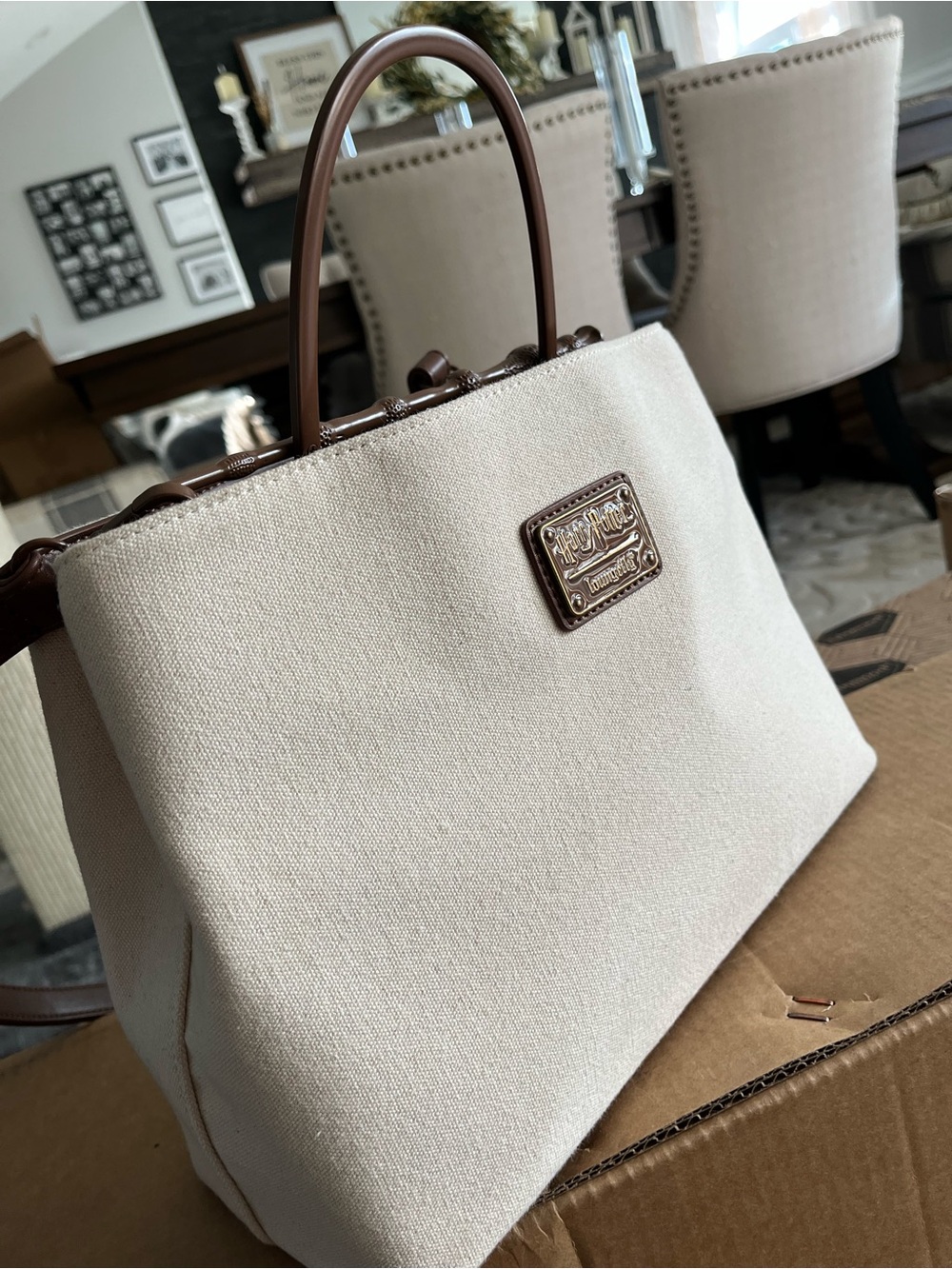 Loungefly Cream Canvas Satchel with Brown Trim
